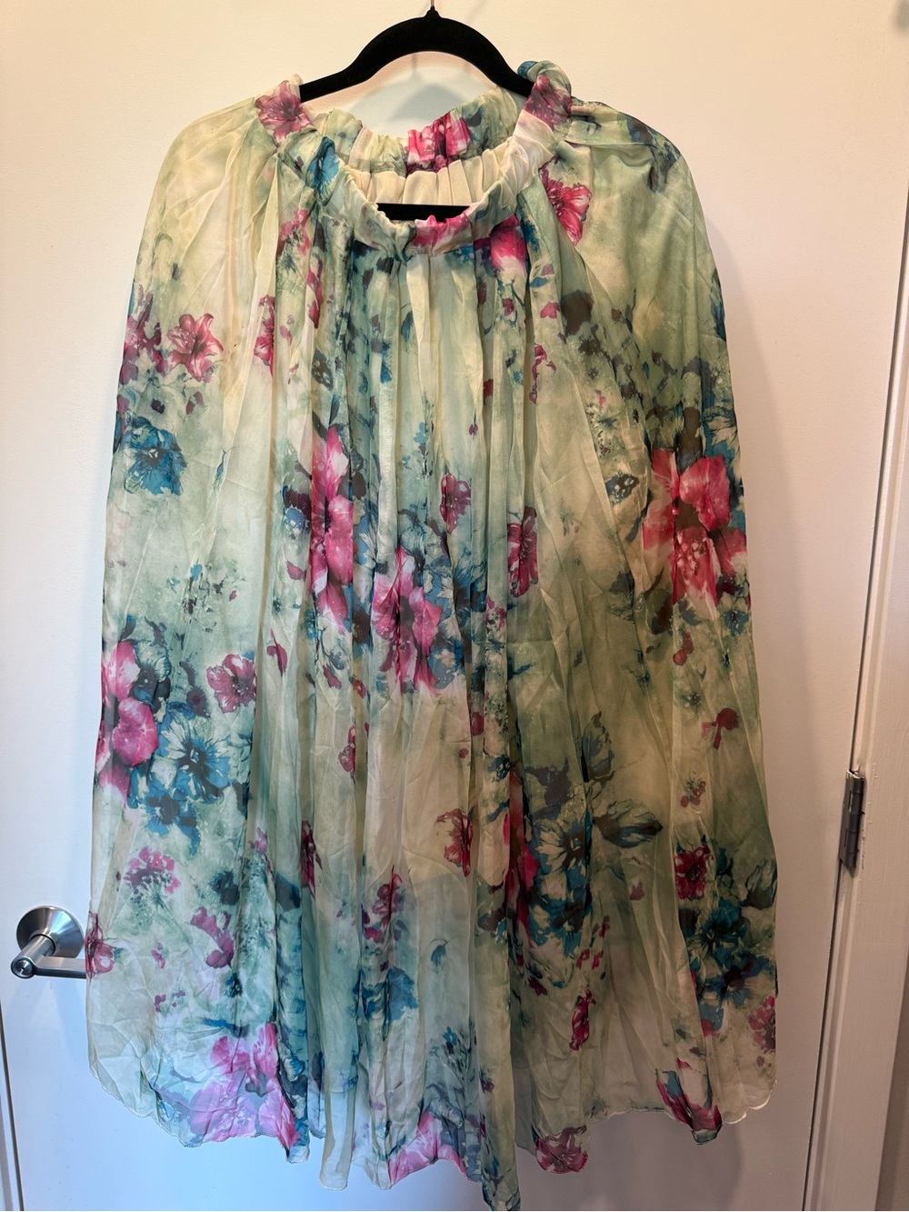 Floral Pleated Midi Skirt in Mint and Pink